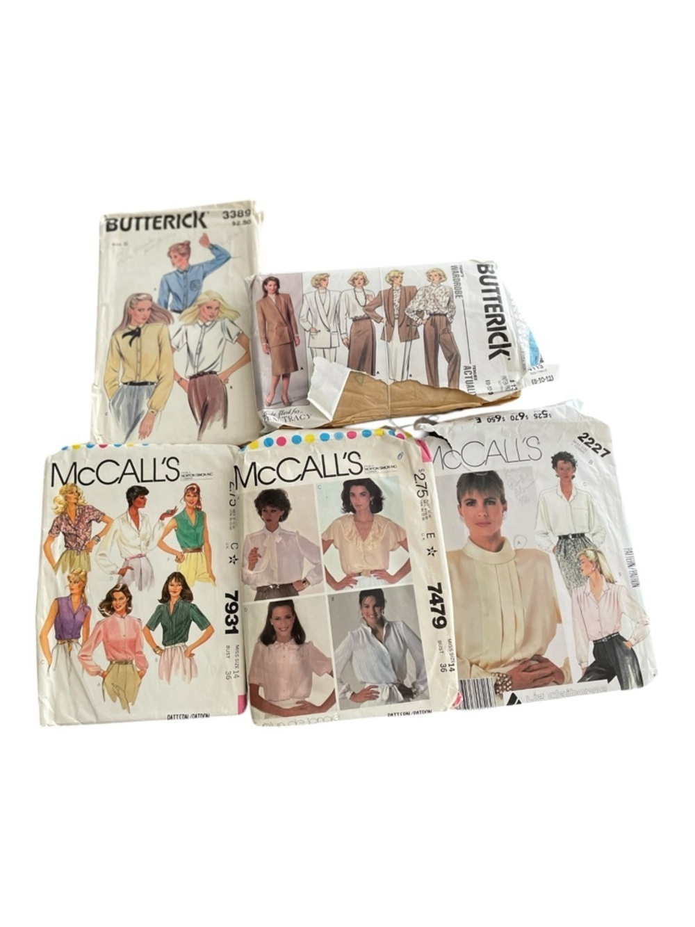 Five Vintage McCall's & Butterick Sewing Patterns Women’s Classic Blouses.
